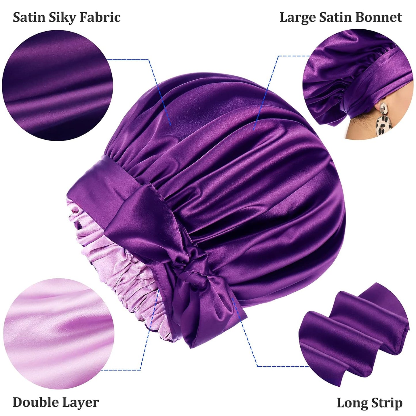 Satin Bonnet for Women, Silk Bonnet for Curly Hair, Silk Hair Bonnet for Sleeping Satin Bonnets for Black Women, Extra Large Bonnet with Tie Band