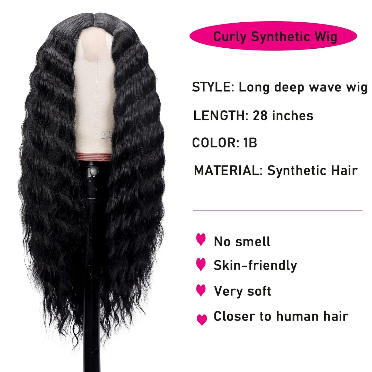 28'' Curly Wig Long Synthetic Wigs for Black Women Loose Deep Wave Lace Front Wig 4'' Simulated Scalp Middle Part Natural Crimps Curls Hair Replacement Wigs