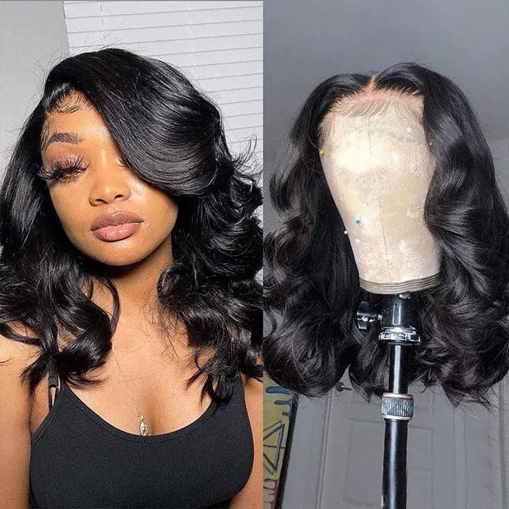 Lace Front Wigs Human Hair Pre Plucked Glueless Wigs for Women Body Wave 13x4 Lace Frontal Wear and Go Wigs for Beginners 180% Density Brazilian Virgin Human Hair Wig(14 Inch)