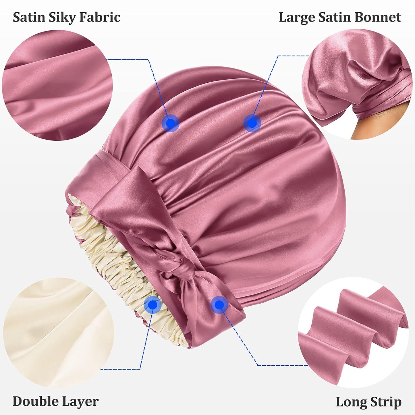 Satin Bonnet for Women, Silk Bonnet for Curly Hair, Silk Hair Bonnet for Sleeping Satin Bonnets for Black Women, Extra Large Bonnet with Tie Band