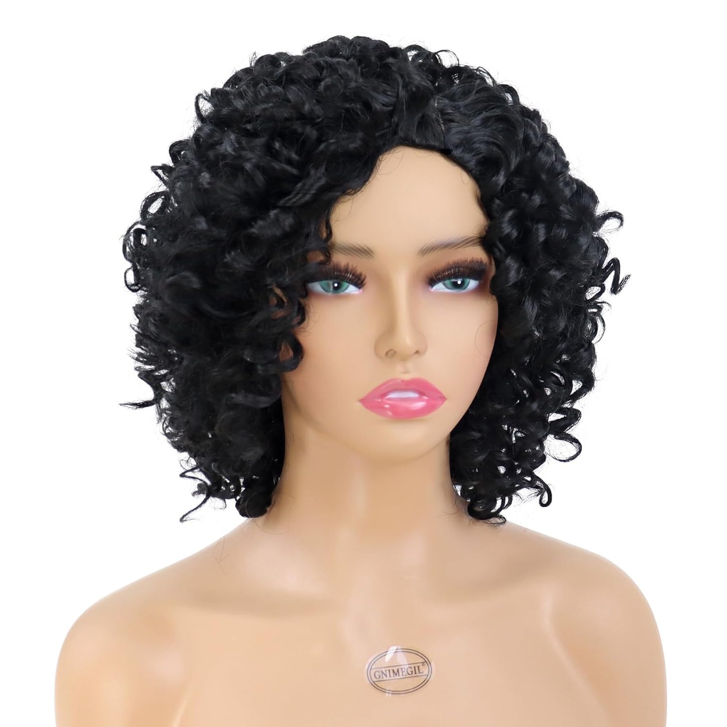 Short Curly Afro Wigs for Black Women Side Bangs Synthetic Wigs Kinky Afro Curly Wig Natural African American Hairstyles Full Hair Glueless Wig