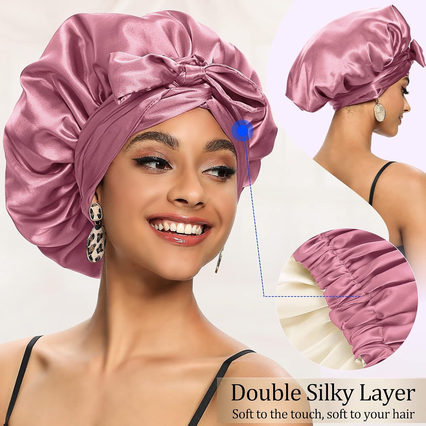 Satin Bonnet for Women, Silk Bonnet for Curly Hair, Silk Hair Bonnet for Sleeping Satin Bonnets for Black Women, Extra Large Bonnet with Tie Band