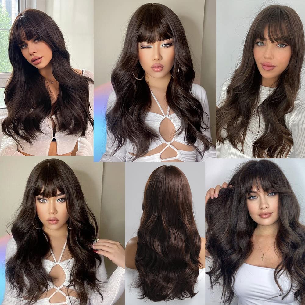 Black Wigs for Women Long Curly Wigs With Bangs Water Wavy Synthetic Wig, Party Cosplay Daily Use