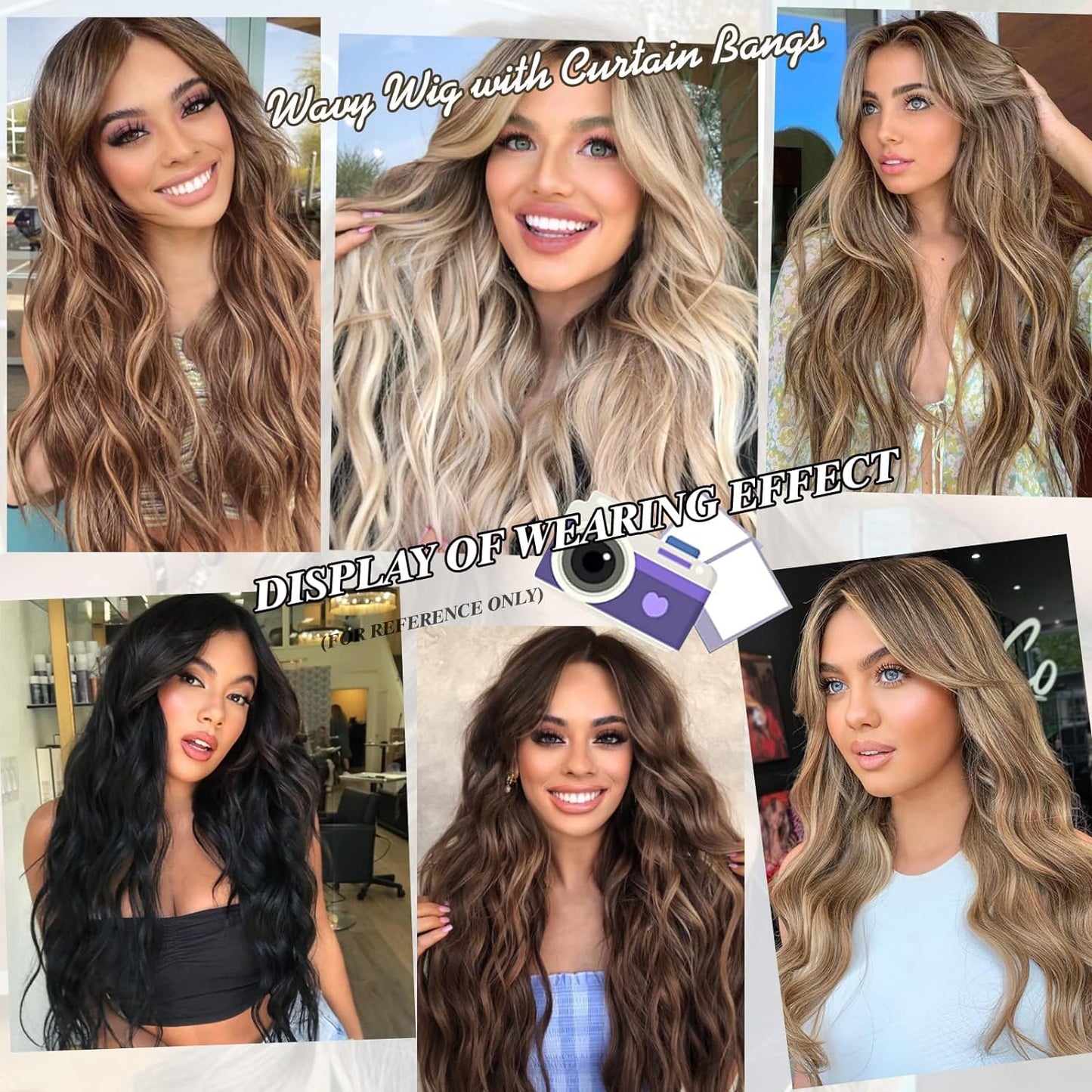 Gray Wigs for Women Silver Wig with Curtain Bangs Layered Wig Long Wavy Gray Ombre Wig Shoulder-Length Long Haired Wig Synthetic Light Grey Wig Natural Real Hair Wig for Daily Party Use