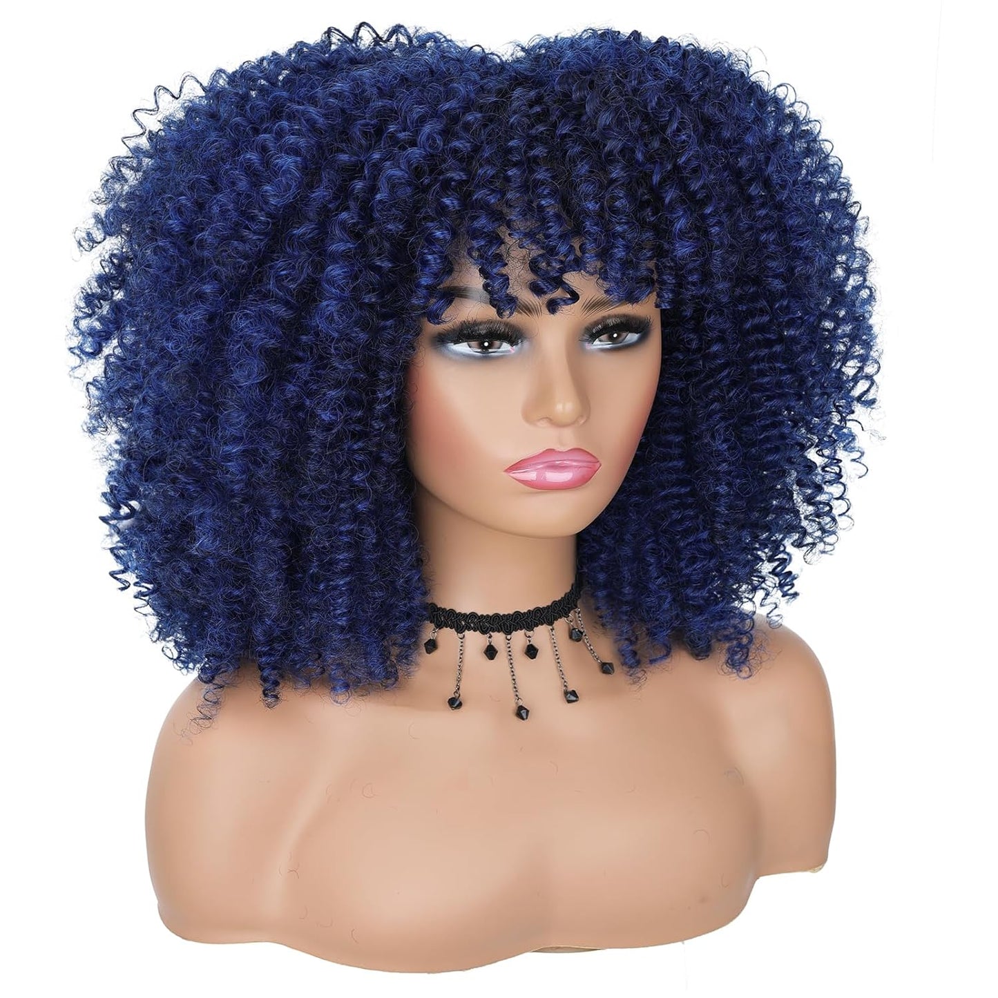16 Inch Curly. Afro Kinky Wig Synthetic Fiber Glueless Full and Fluffy Long Curly Wig for Fashion Women (16 Inch, Black)