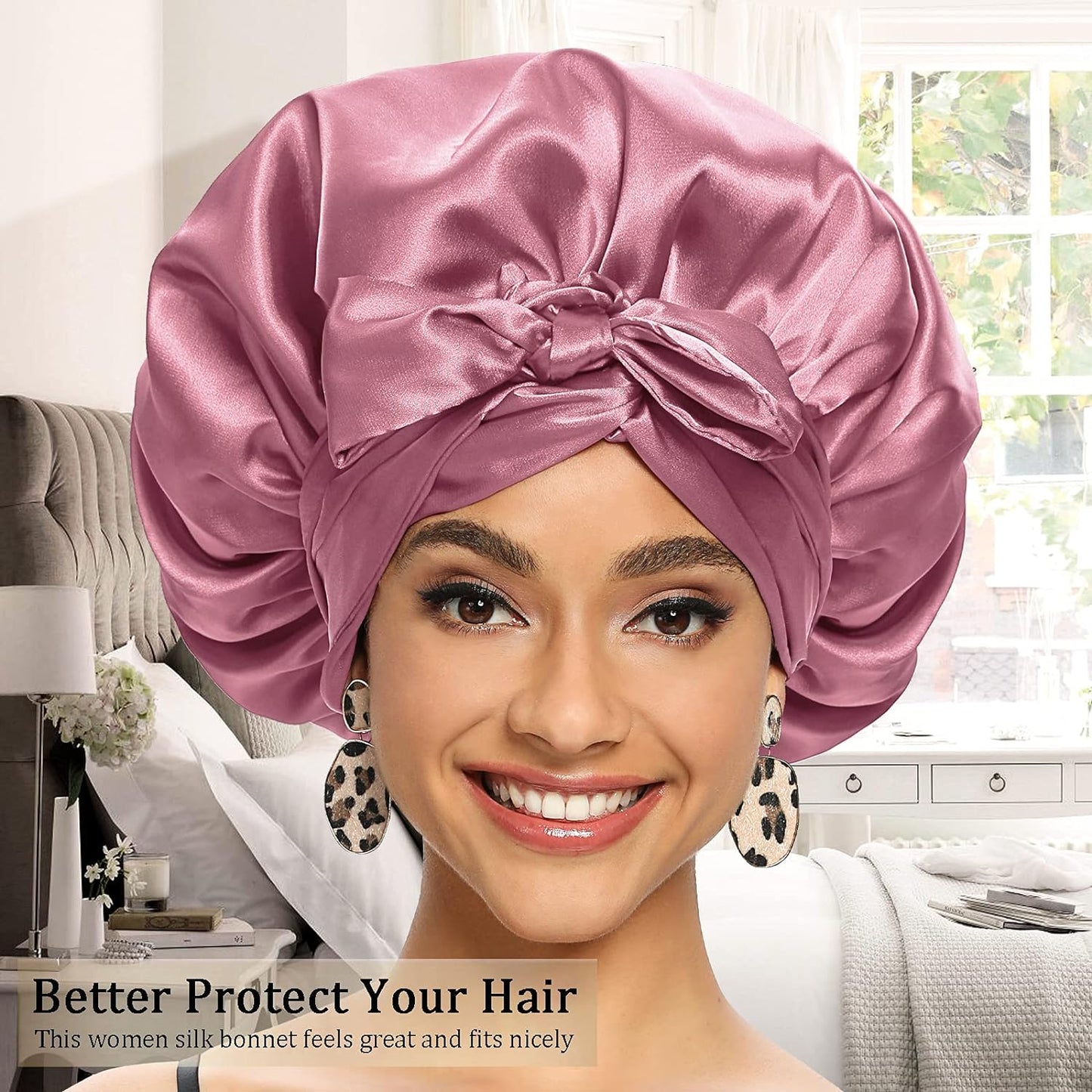 Satin Bonnet for Women, Silk Bonnet for Curly Hair, Silk Hair Bonnet for Sleeping Satin Bonnets for Black Women, Extra Large Bonnet with Tie Band