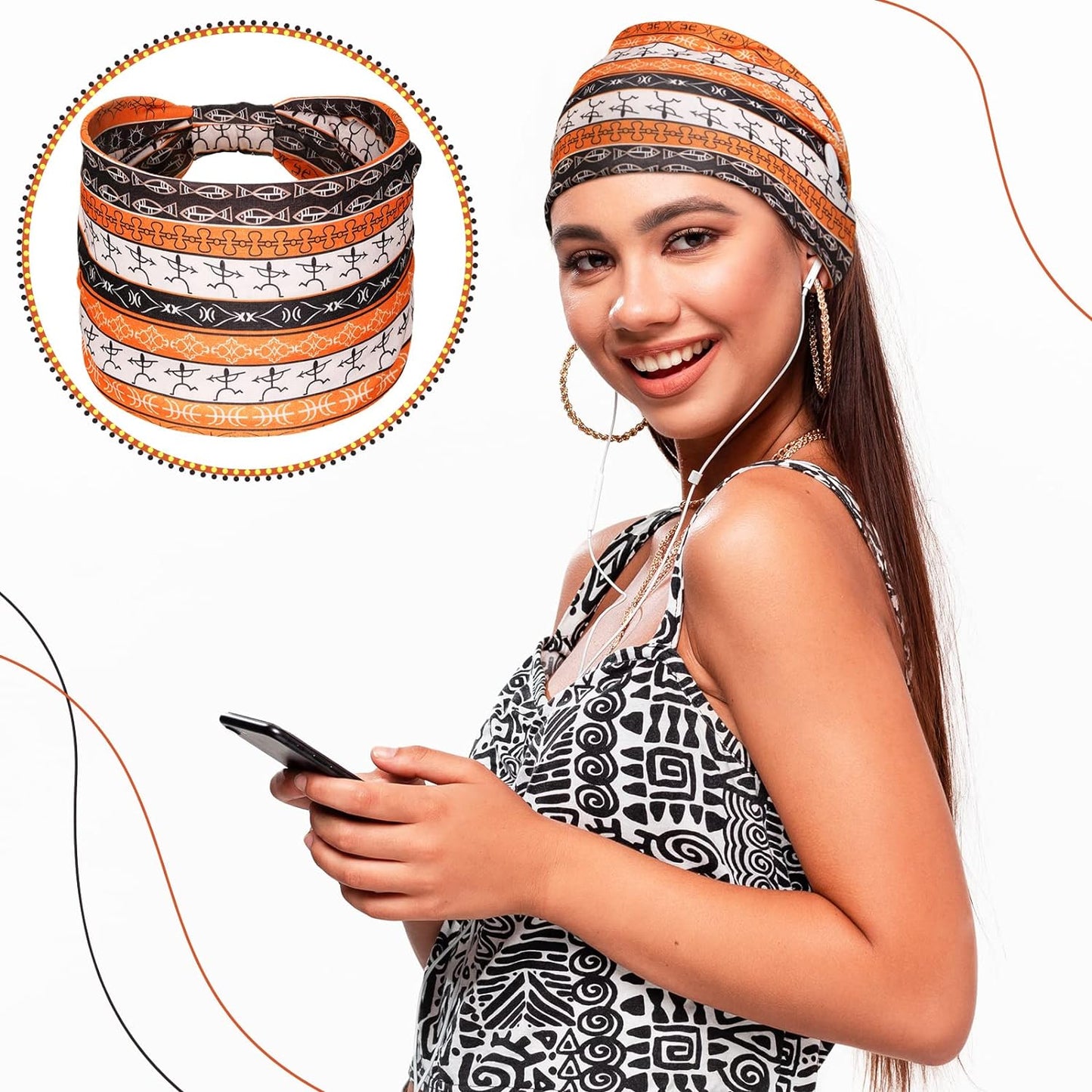 6 Pieces Headband with Buttons for Mask African Boho Knot Turban Headbands Nurse Elastic Headbands Sport Beach Hair Accessories for Women Girls (Bohemian Patterns)