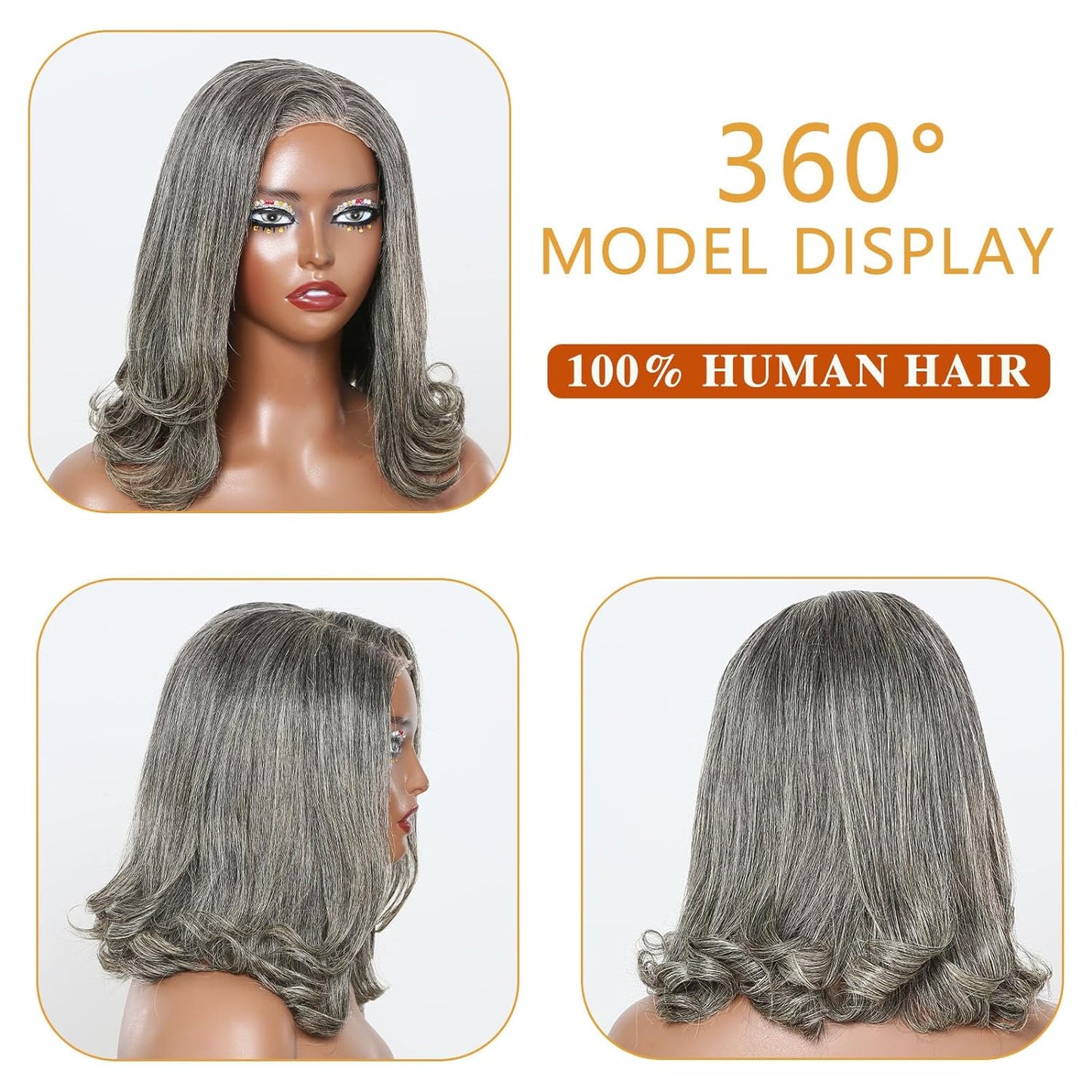 Wear and Go Glueless Bob Wigs Human Hair Salt and Pepper Grey Wigs Human Hair Pre Plucked Short Bob Wig 12" Body Wave Lace Front Wigs Pre Cut 5x5 Closure HD Transparent Glueless Wigs for Women