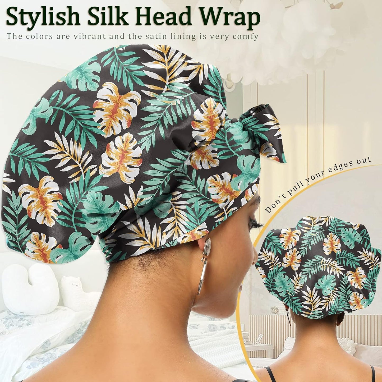Satin Bonnet for Women, Silk Bonnet for Curly Hair, Silk Hair Bonnet for Sleeping Satin Bonnets for Black Women, Extra Large Bonnet with Tie Band
