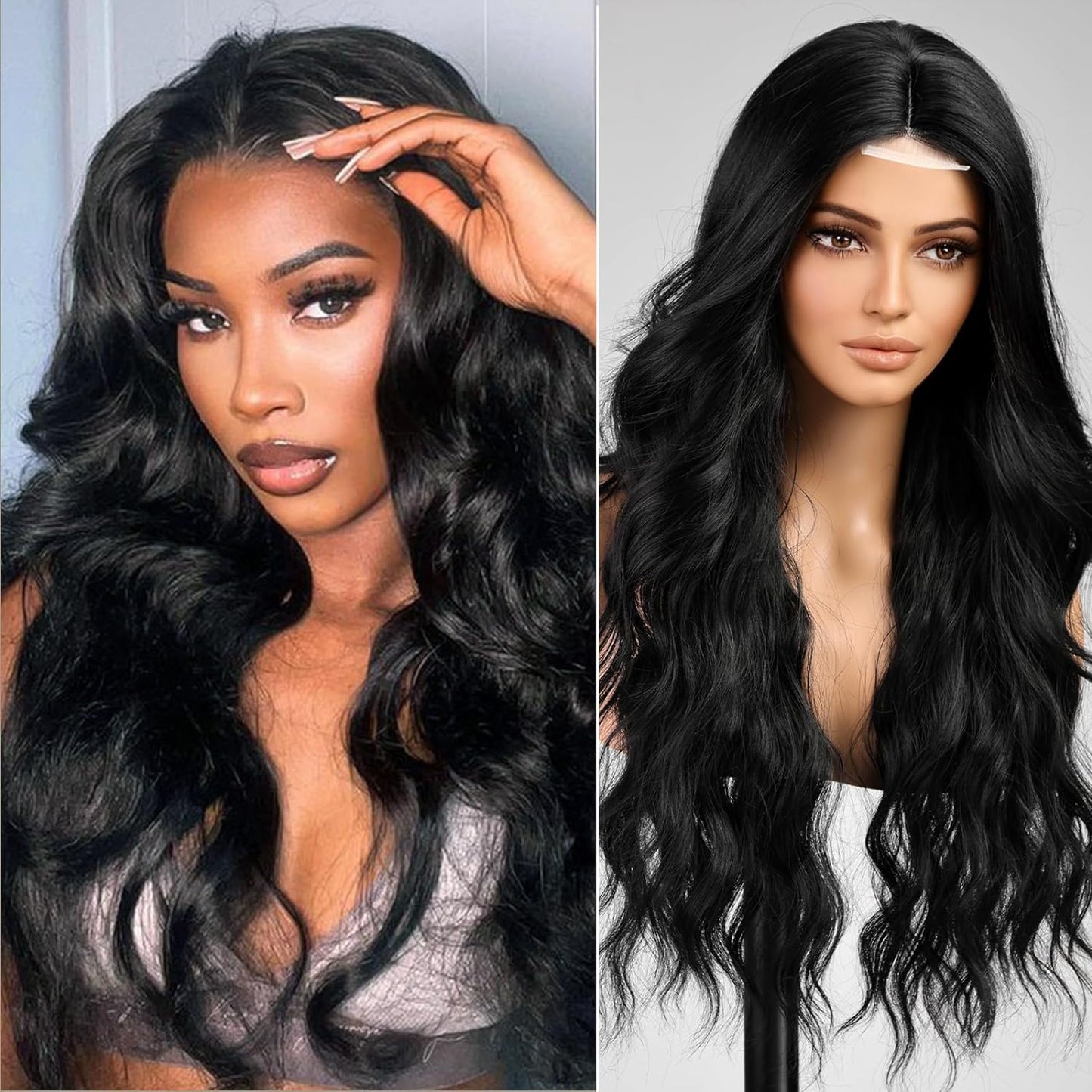 Black Wig,Black Wigs for Women,Lace Front Middle Part Long Wavy Wig Curly Synthetic Hair Wig for Party Daily Use 26IN…