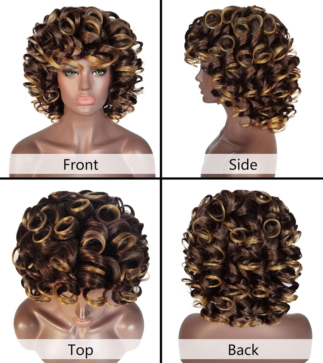 Short Kinky Curly Black Wigs with Bangs Heat Resistant Natural Cute Synthetic Wig with Accessories Z014