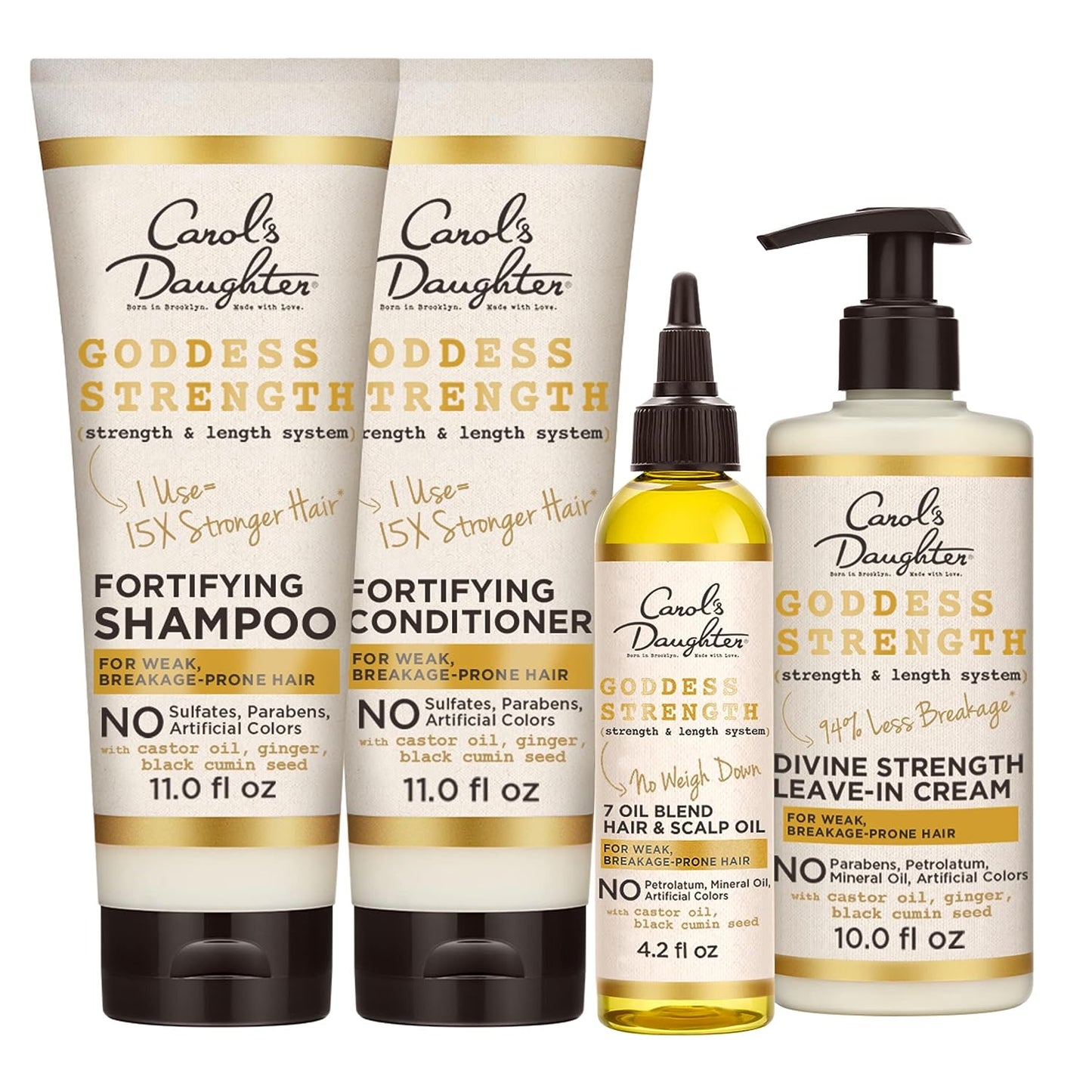 Carol's Daughter X The Color Purple The Strength of Gold Bundle: Goddess Strength Hair Kit with Sulfate Free Shampoo, Sulfate Free Conditioner, Leave In Conditioner and Scalp and Hair Oil, 4 Products