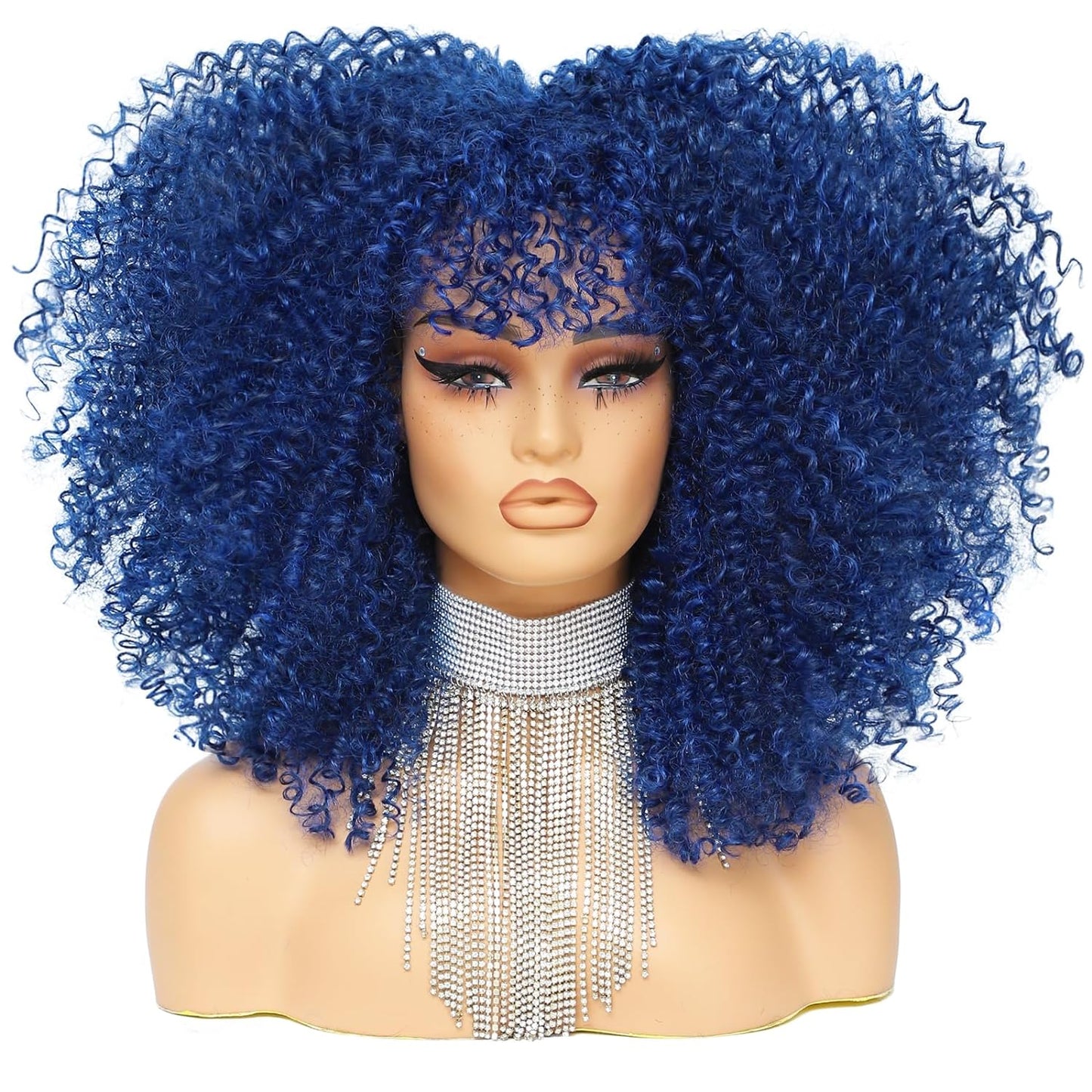 16 Inch Curly. Afro Kinky Wig Synthetic Fiber Glueless Full and Fluffy Long Curly Wig for Fashion Women (16 Inch, Black)