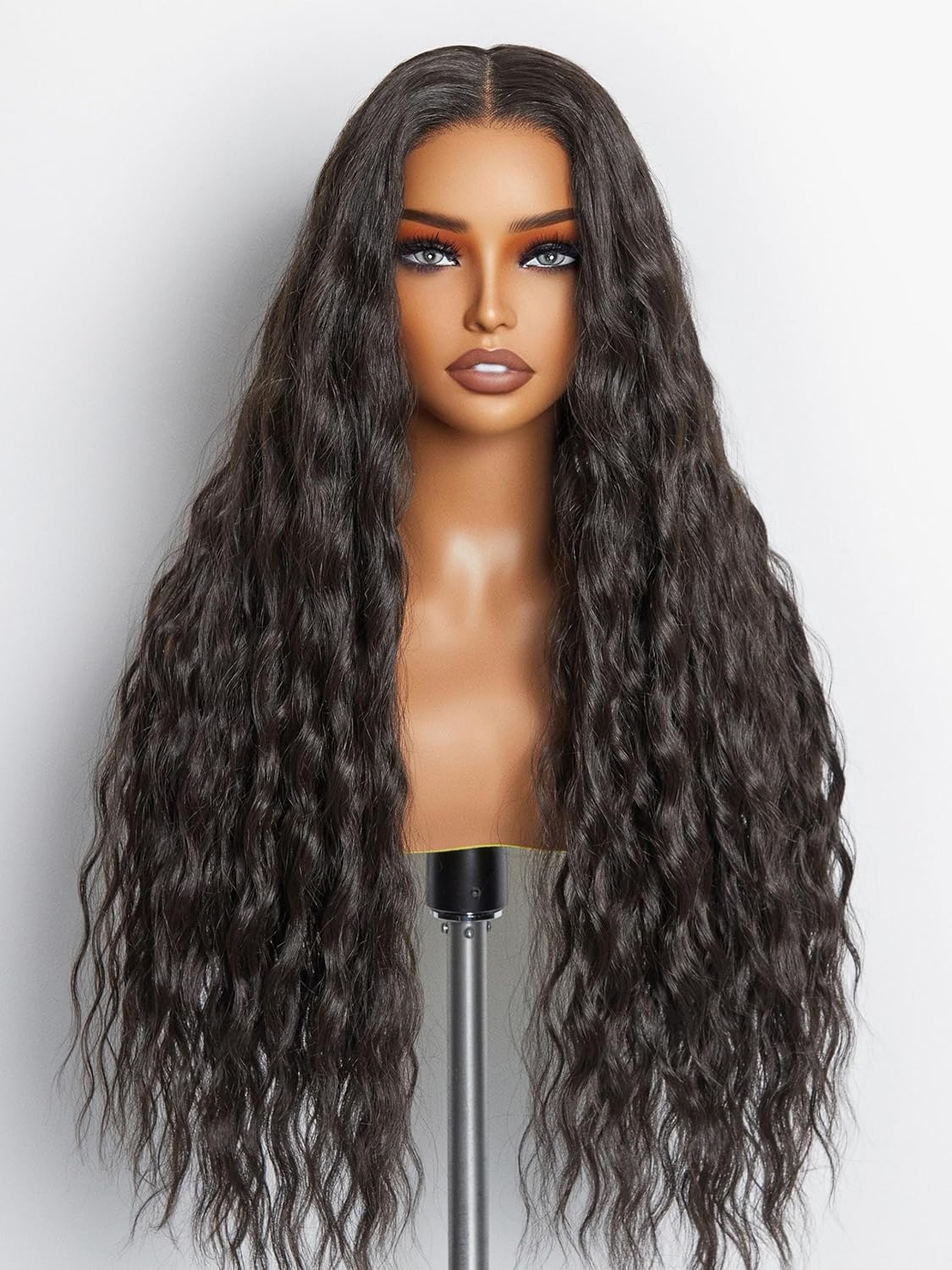 Loose Wave Wig Brown Wig with Blonde Highlights 24 Inch Glueless Colored Honey Blonde Wig, Premium Fiber Remy Human Hair Blended with Natural Pre-Plucked Hairline Pre-Cut Lace
