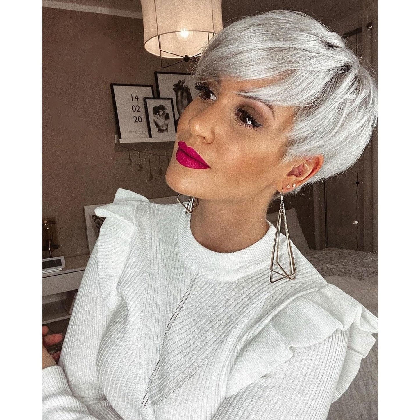 Pixie Cut Wig for Black Women Blonde 613 Short Wig with Bangs Layered Straight Hair Heat Resistant Synthetic Wig for Daily Use(613)